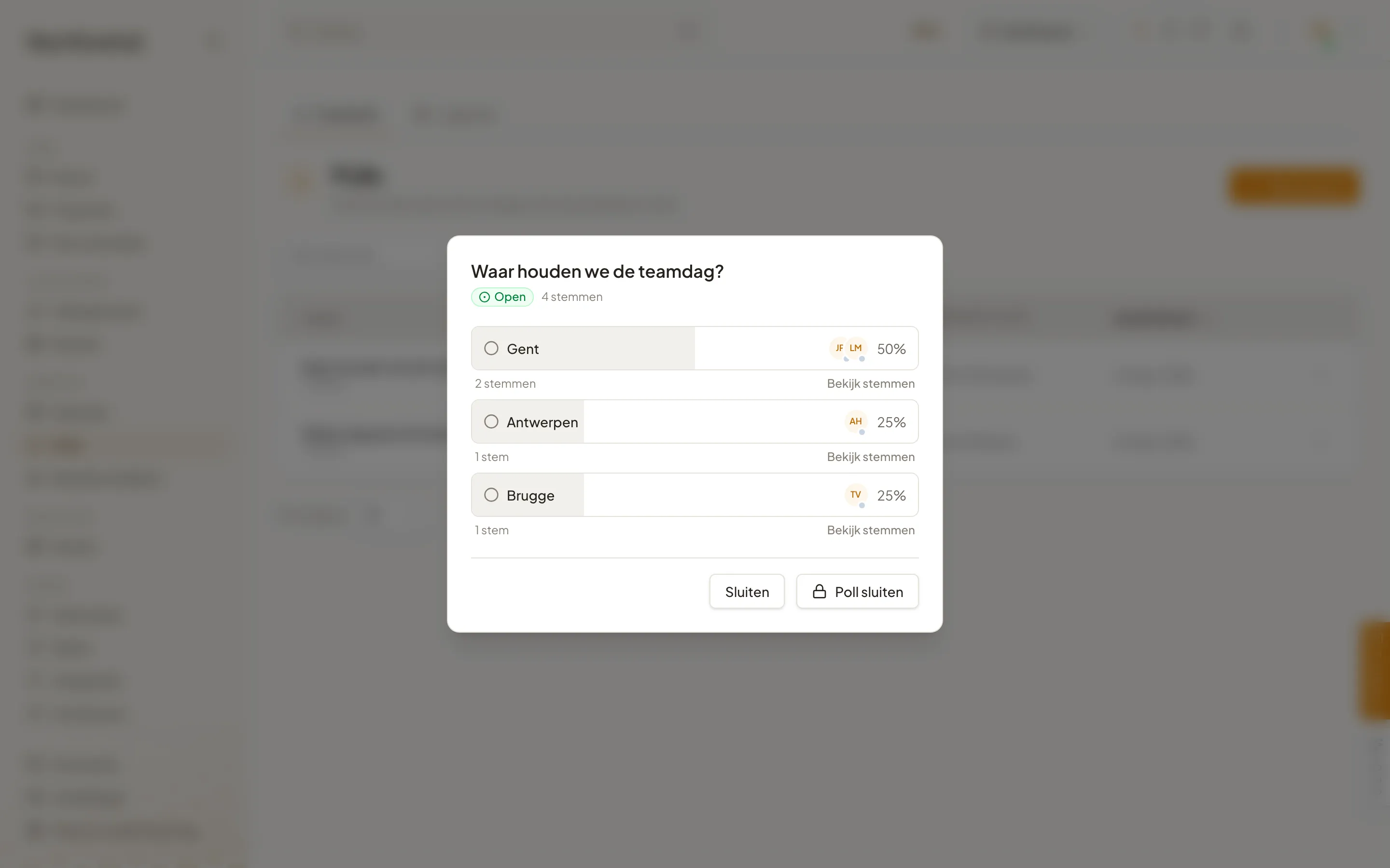 Een poll in Cohively, met een vraag, antwoordopties en de huidige stemmen.